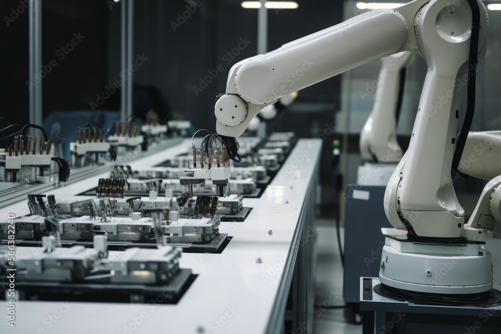 Robotic assembly line. Robot in the industry on the conveyor. AI generated, human enhanced Robotic assembly line. Robot in the industry on the conveyor. AI generated, human enhanced