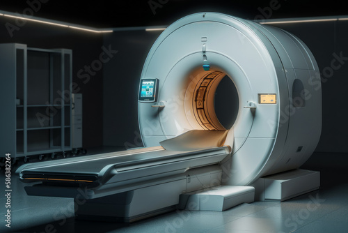 MRI scan machine, future medicine concept. AI generated, human enhanced