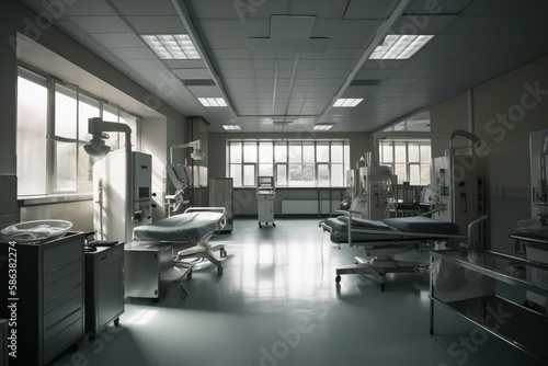 Interior of a surgical ward or intensive care unit. Operating room in a hospital. AI generated  human enhanced