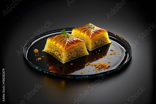 BAKLAVA on black background created with generative AI technology