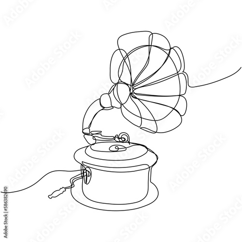 Continuous one line drawing of a gramophone. Simple vector illustration