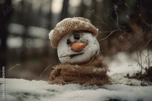 Sad Melting Snowman Outdoors, generative ai