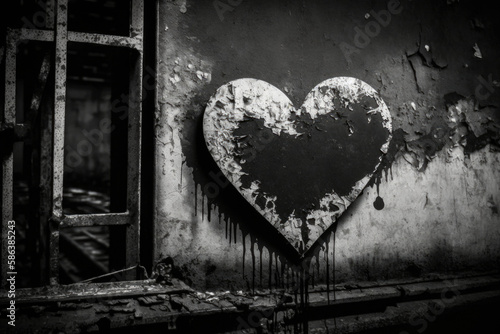 on an old wall of a house was painted a heart which so slowly also disintegrates created with Generative AI technology