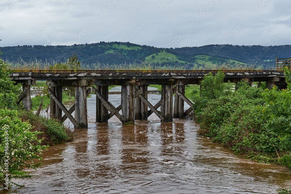 Stringy Bark Creek, Victoria In Massive Flood, Across Pasture and Farmland Stringy Bark Creek, Victoria In Massive Flood, Across Pasture and Farmland