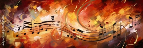 Banner of musical notes, red, yellow, orange, gold (generative ai)