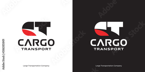 CT Logo Initials Cargo Transport with Road on Negative Space