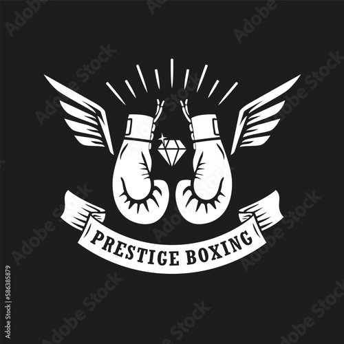 Boxing gloves with wings and diamond in the middle vector illustration template. Can be used for badges, banners, or labels.
