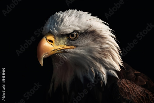Majestic Bald Eagle: Attentive Bird of Prey Against Black Backdrop