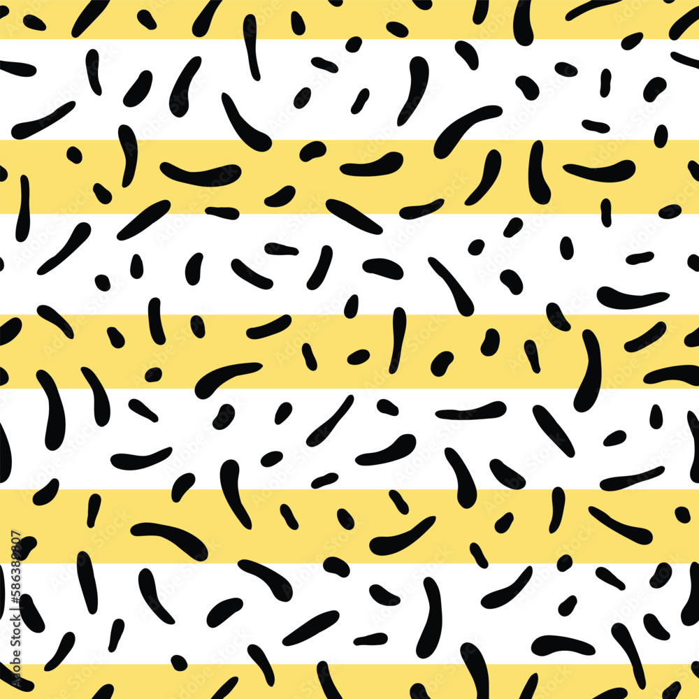 Yellow Black and White Spots and Stripes Seamless Vector Repeat Pattern