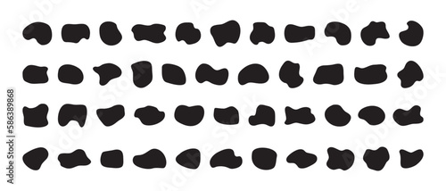 Blob irregular shape, organic random liquid, splodge fluid, round pebble and spot, black silhouette stain set isolated on white background. Simple abstract vector illustration