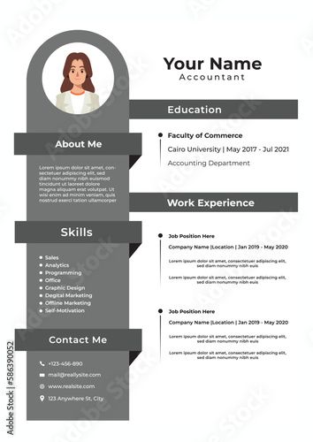 Professional Cv And Resume Template With Photo and skills, work expereince, Education, Vector Eps File Ready for print, with avatar, Accountant edit
