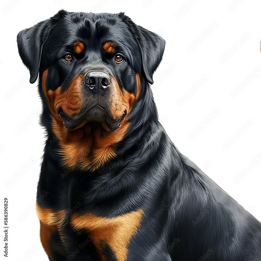 Illustration of a dog breed rottweiler  on a white background, head portrait in a realistic style