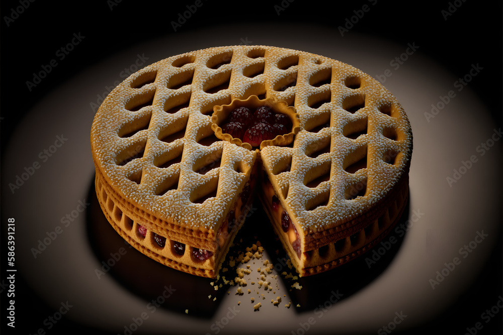 Linzer Torte on black background created with generative AI technology
