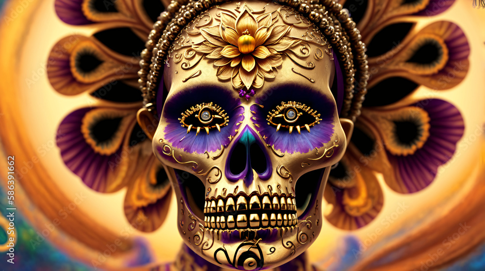 Fototapeta premium Día de Muertos México: Calavera, IA Generativa