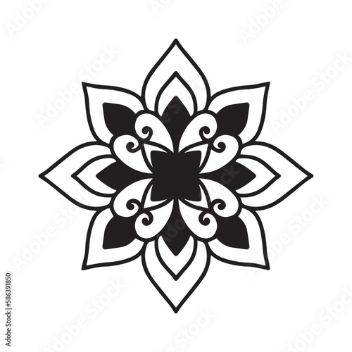 Circular pattern in form of mandala for Henna, Mehndi, tattoo, decoration. Decorative simple ornament in ethnic oriental style. Coloring book page.  Logo