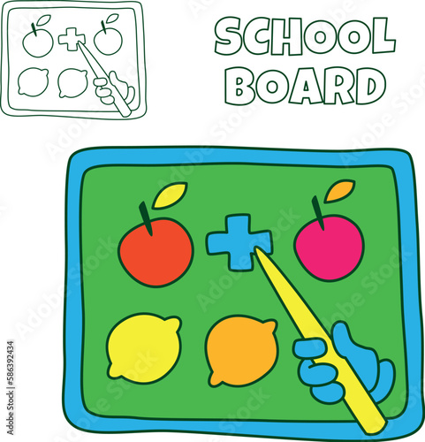 Schoolboard coloring page cartoon illustration. Chalkboard simple clip art vector design for kids isolated on white backround