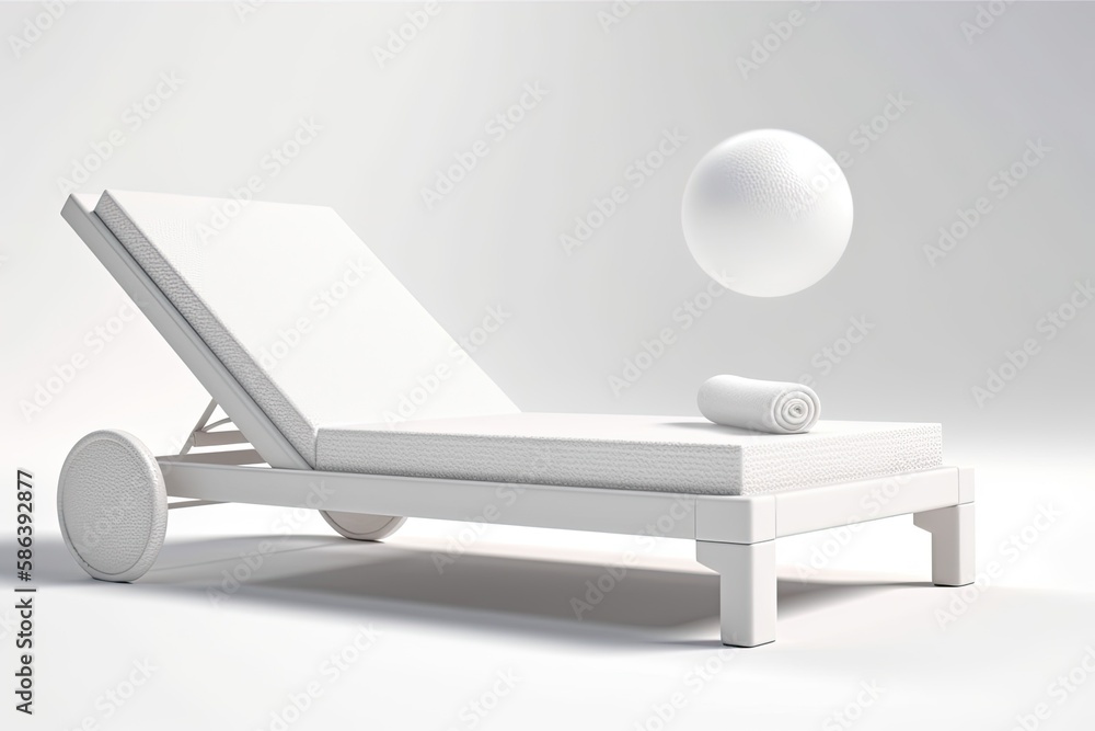Minimalist White Bed with a White Mattress and a White Ball. Generative AI Minimalist White Bed with a White Mattress and a White Ball. Generative AI