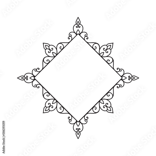 Rhombus frame in eastern tradition. Stylized with henna tattoos decorative pattern for decorating covers for book, notebook, casket, magazine, postcard and folder. Simple mandala, Wedding design