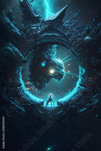 Abstrakt Cyberpunk digitale Kunst mit futuristischen Stil

