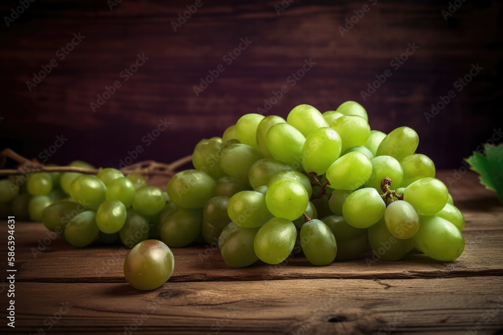 Fresh Green Grapes on a rustic Table Fresh Green Grapes on a rustic Table
