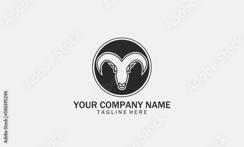 Sheep logo design. Vector Icon Of A Ram With Long Horns. Modern Sheep Logo Template.