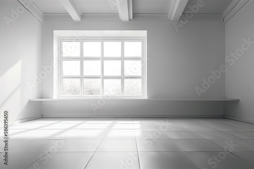 an empty room with natural light coming through a window and a tiled floor. Generative AI