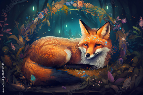 red fox in the forest Illustration