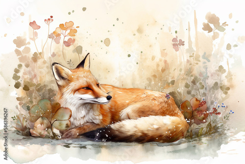 red fox watercolor illustration