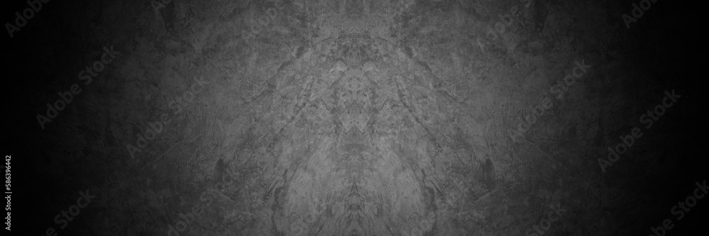 Fototapeta premium Old wall texture cement dark black gray panorama background abstract grey color design are light with white gradient background.