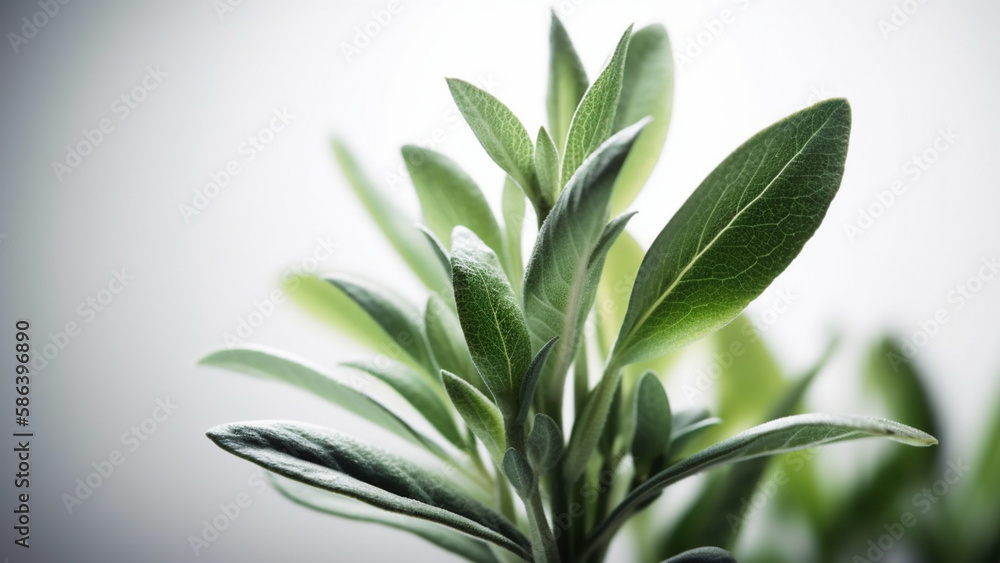 A close up of a green plant on a white background