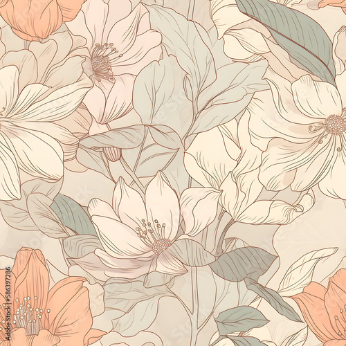 Seamless floral pattern with flowers. Tile texture. Simple seamless pattern for fabric, textile, gift wrap, and wallpaper. Generative AI