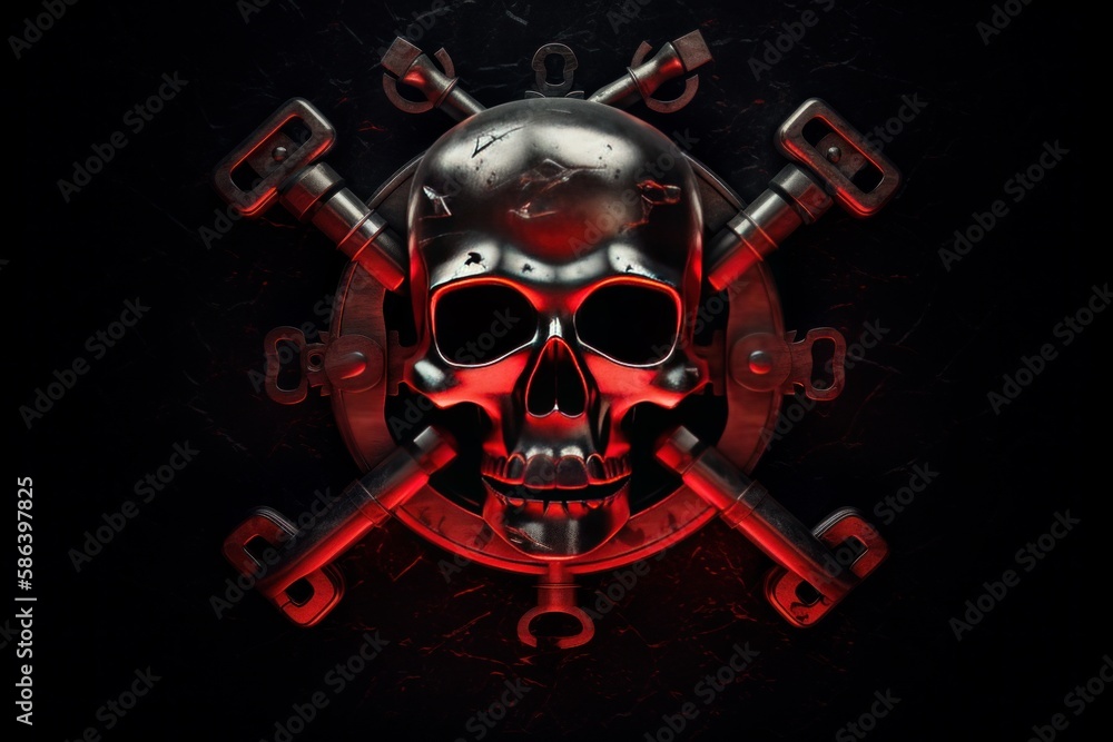 Fototapeta premium A lock with a skull and crossbones in the center, symbolizing the threat of cyber attacks and the importance of preventing them