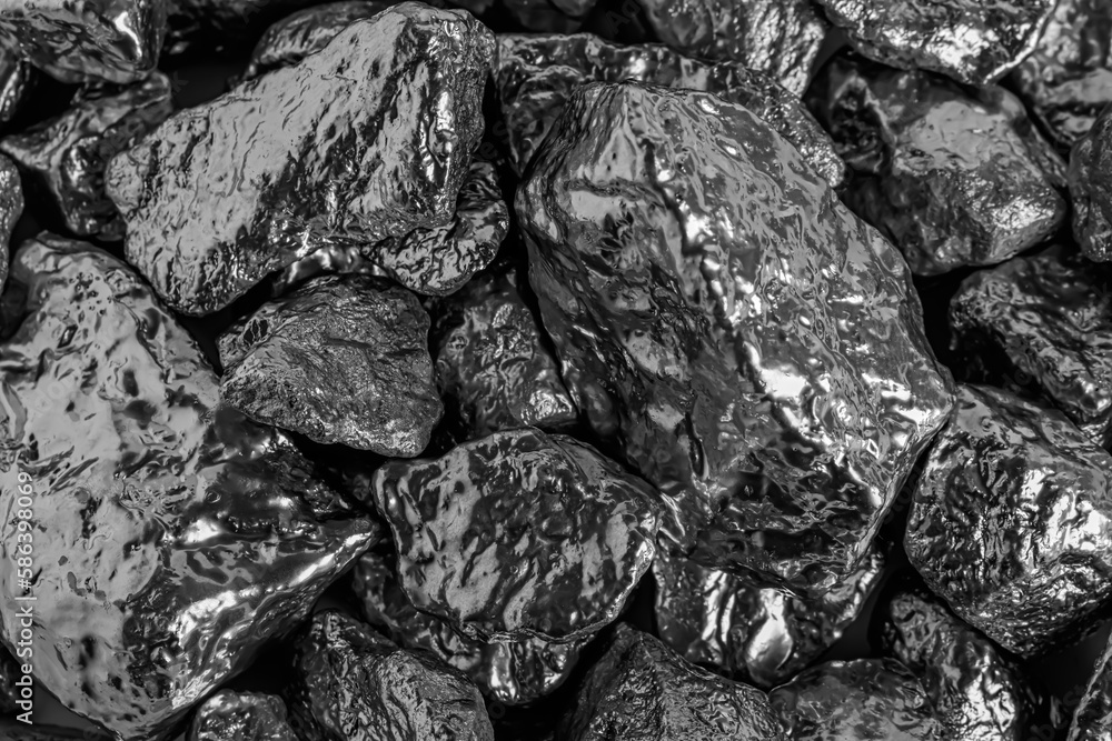 Pile of silver nuggets as background, top view