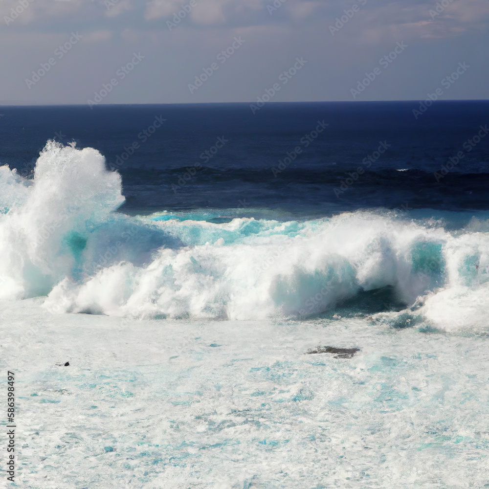 Fototapeta premium wave breaking by day with cloudy sky