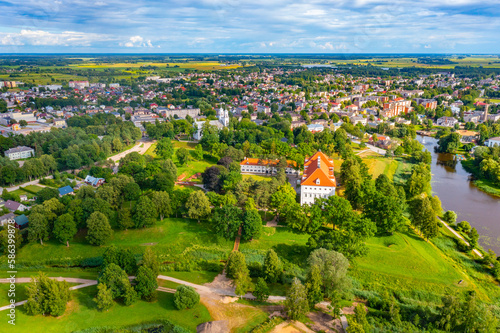 Aerial view of Birzai Castle in Lithuania photo