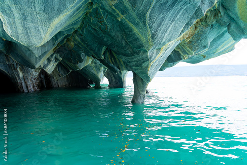 Marble Caves on Lake General Carrera, Patagonia, Chile. Marble Caves are naturally sculpted caves made completely of marble and formed by the water action.