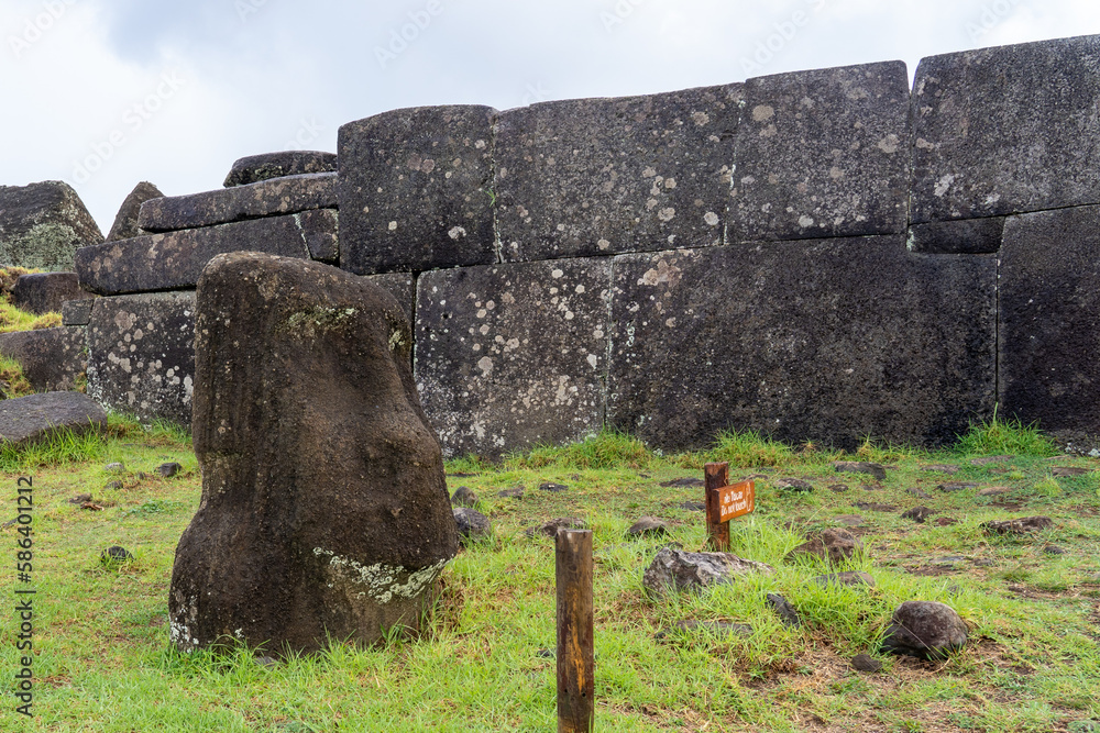 Easter Island, Chile - February 28, 2023: Wall of the ahu Tahira and ...