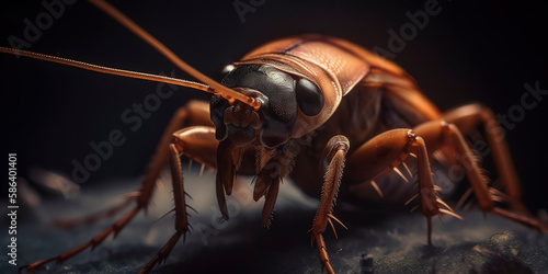 Detailed macro image of a cockroach in its natural environment. Generative AI © Lemart