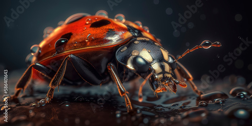 Amazing macro shot of a ladybug in its natural environment. Generative AI