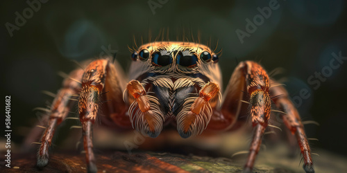 Remarkable macro shot of a salticidae spider in its natural habitat. Generative AI © Lemart