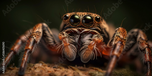 Stunning macro image of a jumping spider in its natural environment. Generative AI