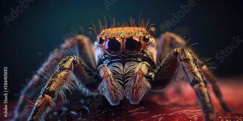 Intimate look at a jumping spider with incredible macro detail. Generative AI © Lemart