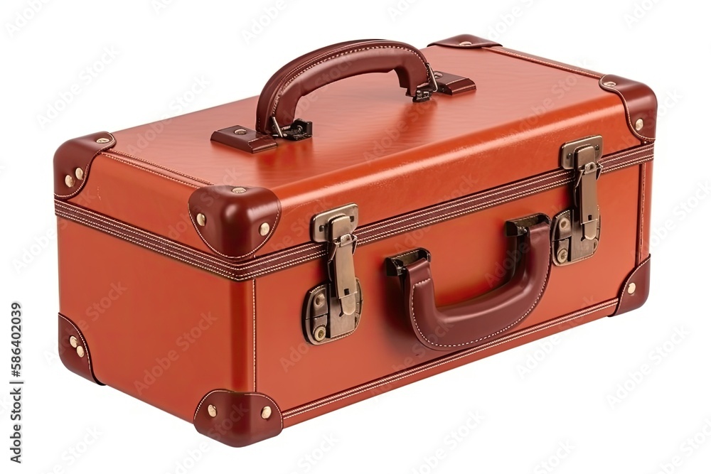 brown suitcase with handle on white background. Generative AI brown suitcase with handle on white background. Generative AI