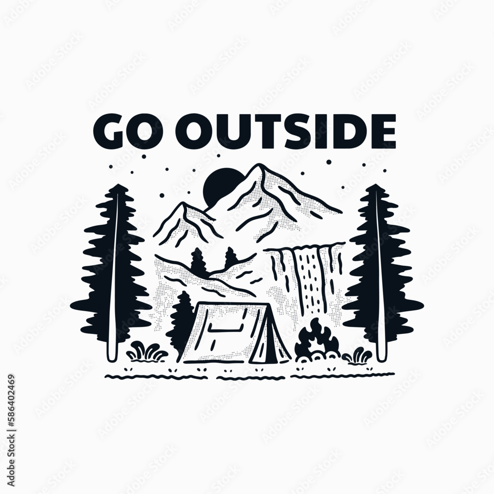 Obraz premium Go outside camping on nature design for t shirt, sticker, background and other