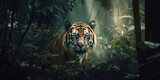 Beautiful photo of a tiger stalking its prey in the jungle. Generative AI
