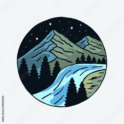 Beauty mountain and river illustration vector art t-shirt design