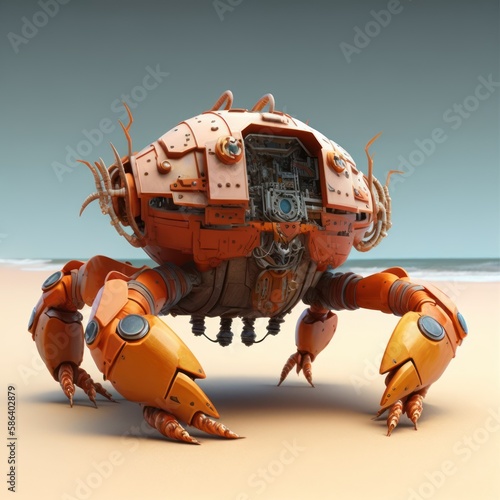 From Concept to Creation: The Fascinating Story of Futuristic Mech Crab-Like Mechanic Design, GENERATIVE AI ©  freeprompt