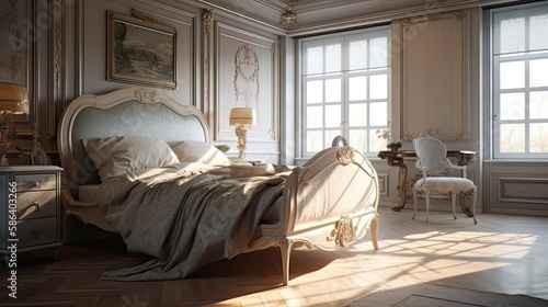 neoclassical bedroom illustration by generative AI photo