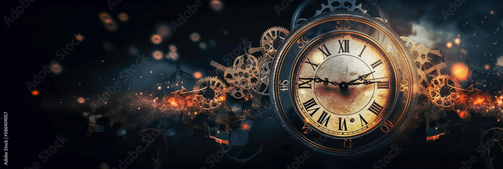 time concept, clock in horizontal layout banner with copy space, generative ai time concept, clock in horizontal layout banner with copy space, generative ai