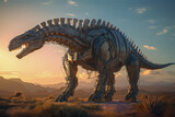 giant dinosaur tech-biology, future concept of clonning dna, horizontal layout banner with copy space, generative ai
